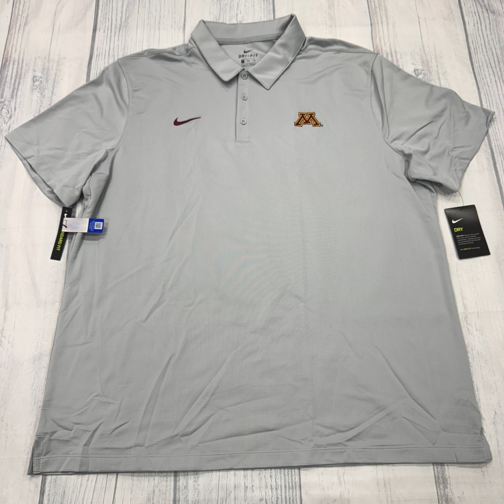 NWT Minnesota Golden Gophers Nike Polo Shirt 2XL Gray Golf College Dri Fit Mens